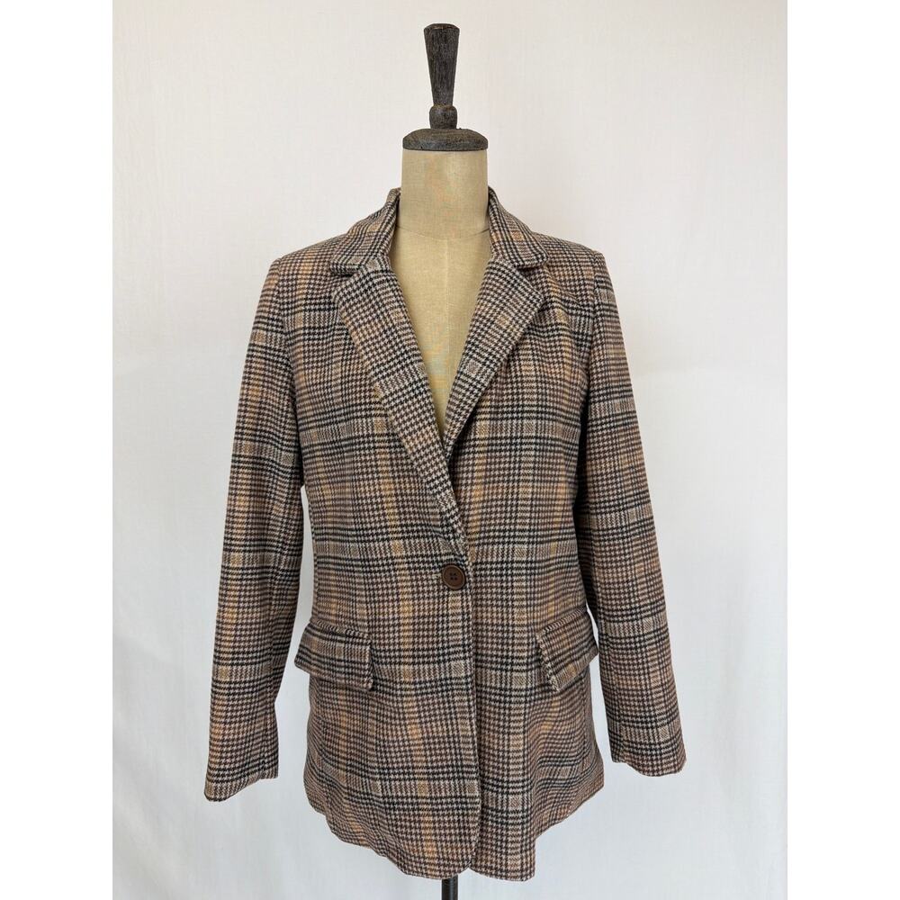 NWT Oat New York Hounds Tooth Wool Blend Blazer MEDIUM #0625 Brown / Tan